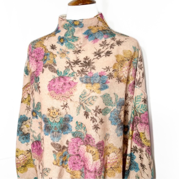 SOLD-Anthropologie Cashmere Floral Print Mock Neck Long Sleeve Sweater Pilcro - Picture 4 of 14